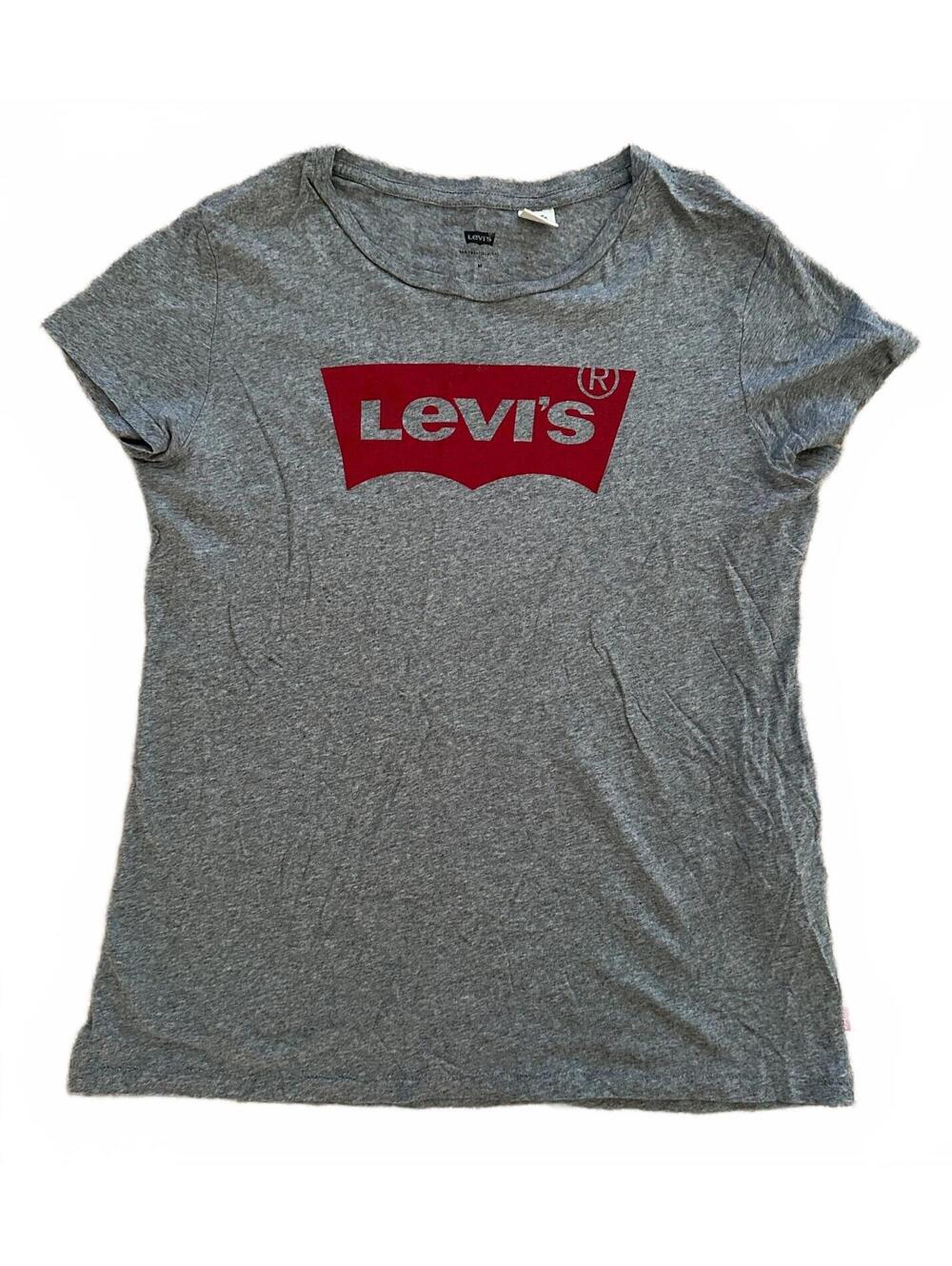NEW Levi's Gray Red Graphic Tee T-Shirt Knit Top Short Sleeve Crew Neck M